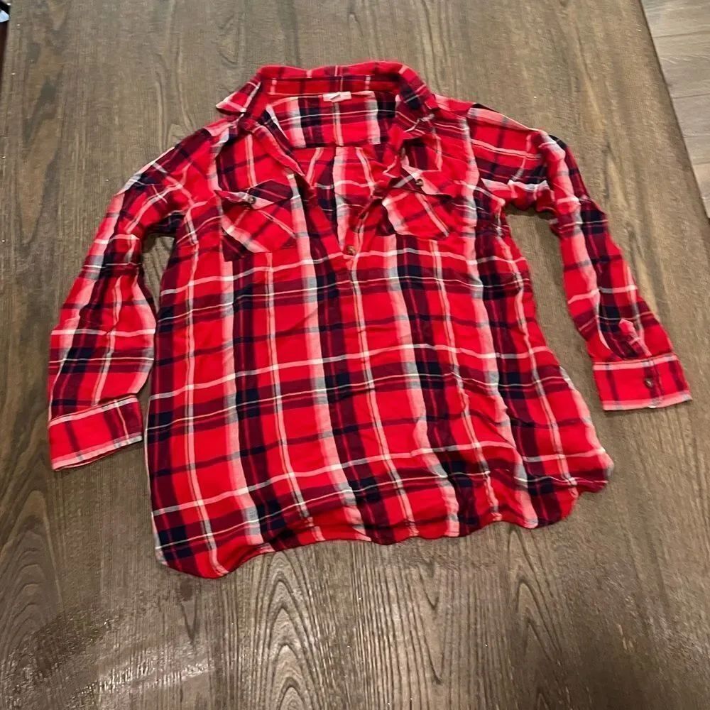 Ingrid & Isabel Isabel Maternity Blouse Red Buffalo Plaid Popover Size S
